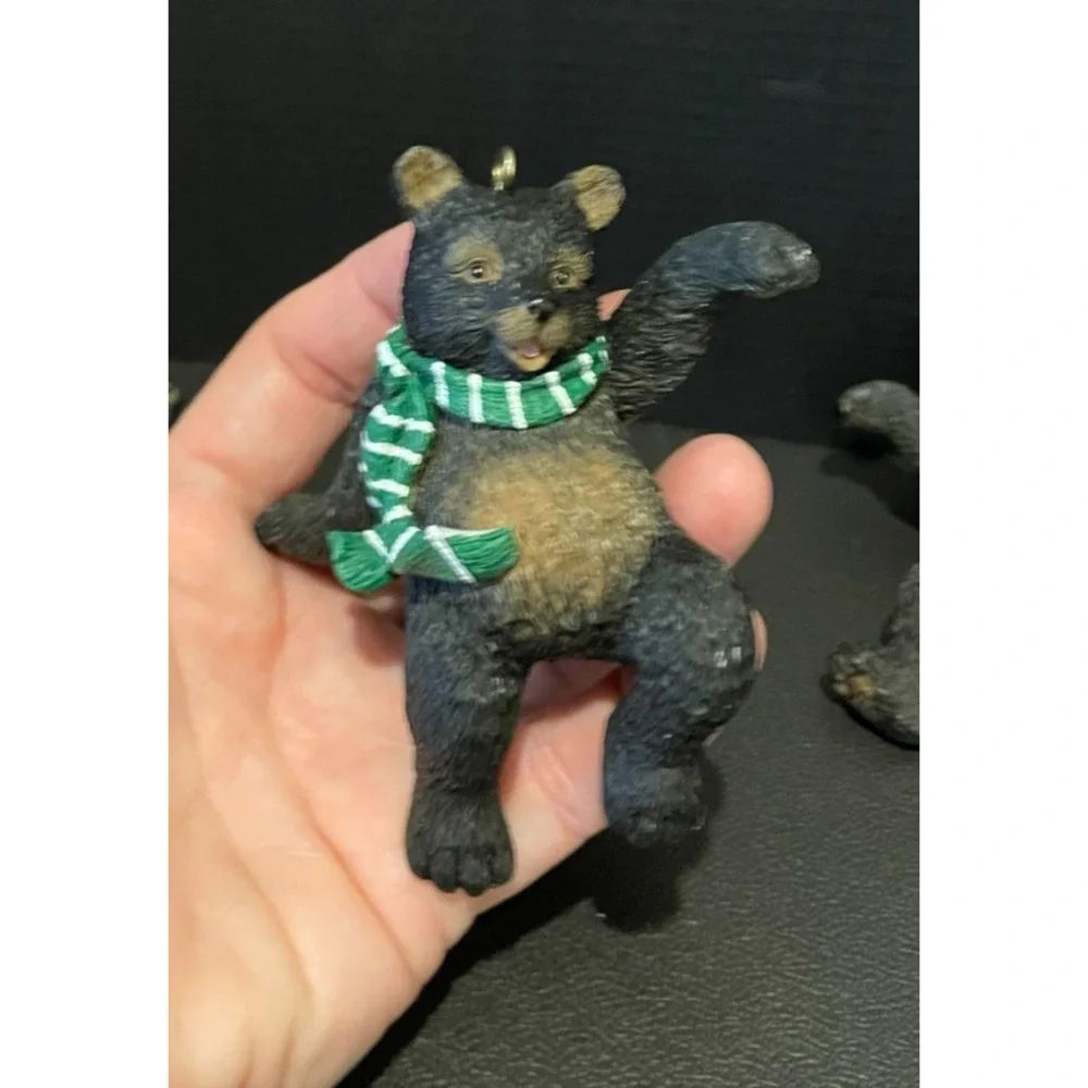 Black Bear Cubs Red Yellow Green Blue Scarf Christmas Holiday Ornament Set‎ Of 4